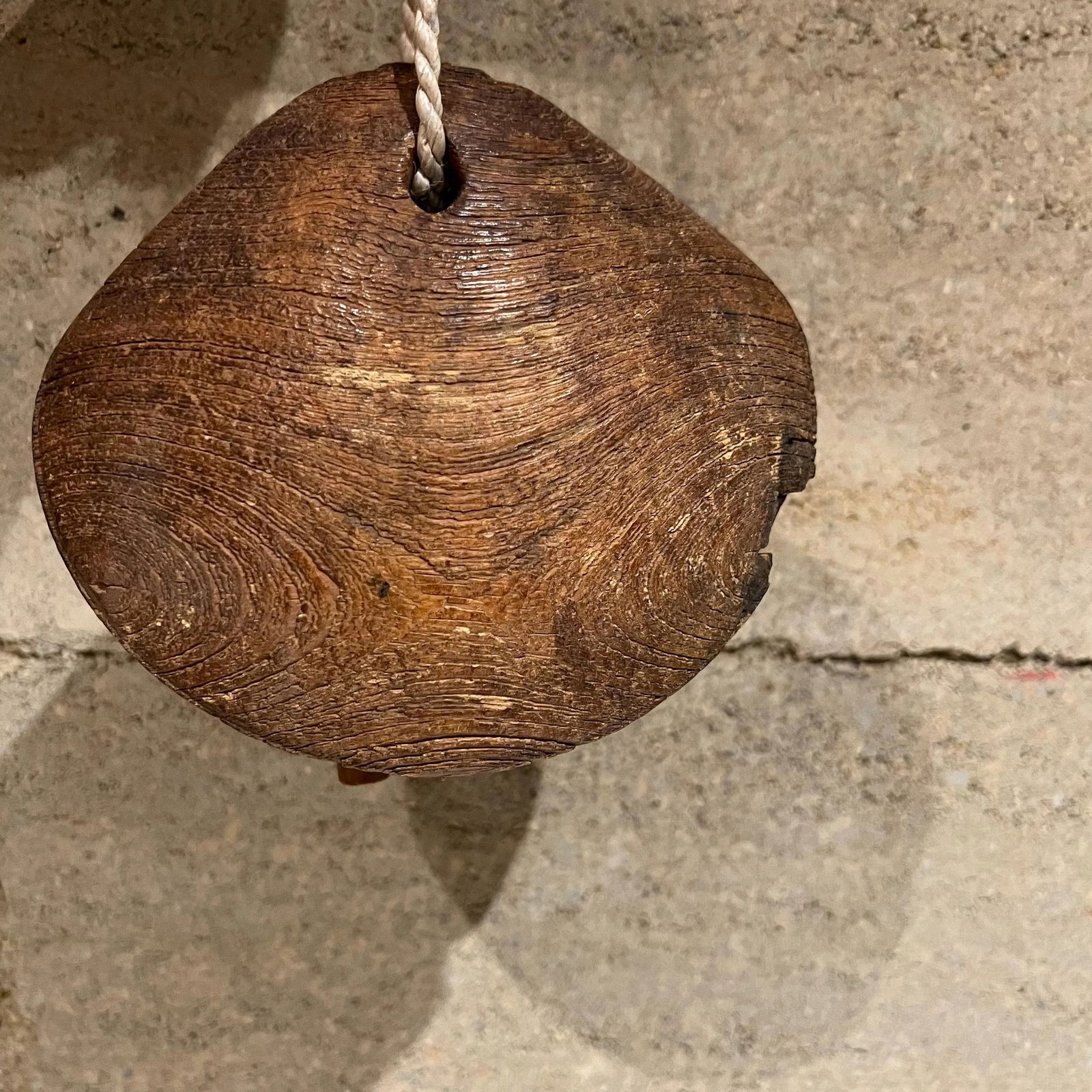 1930s Farmhouse Rustic Cow Bell Solid Oak Wood - 9