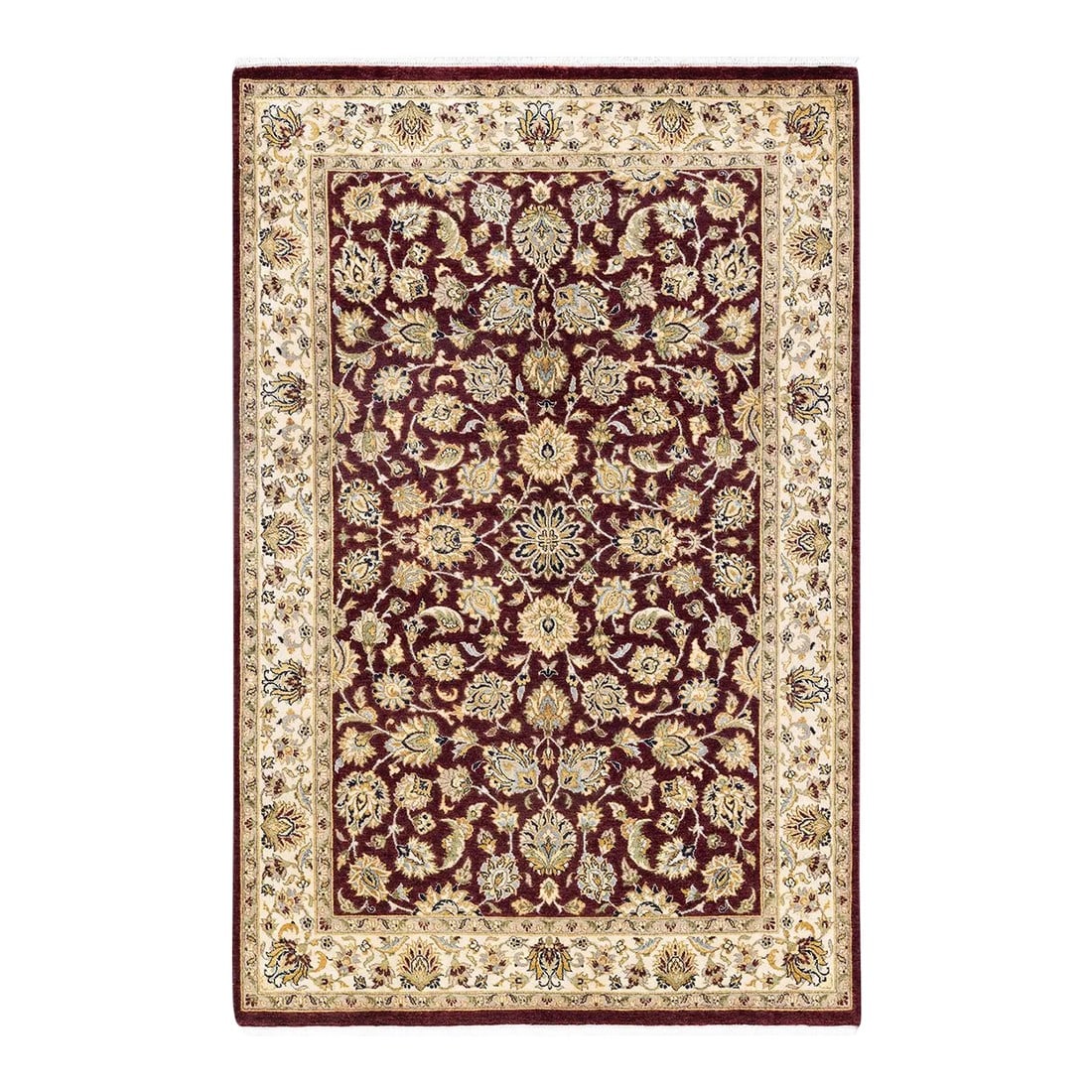 Mogul, One-of-a-Kind Hand-Knotted Area Rug in Orange, 4' 2" x 6' 4": With understated palettes and allover designs, the rugs in the Mogul Collection will bring timeless sophistication to any room. Influenced by a spectrum of Turkish, Indian, and Persian designs, the