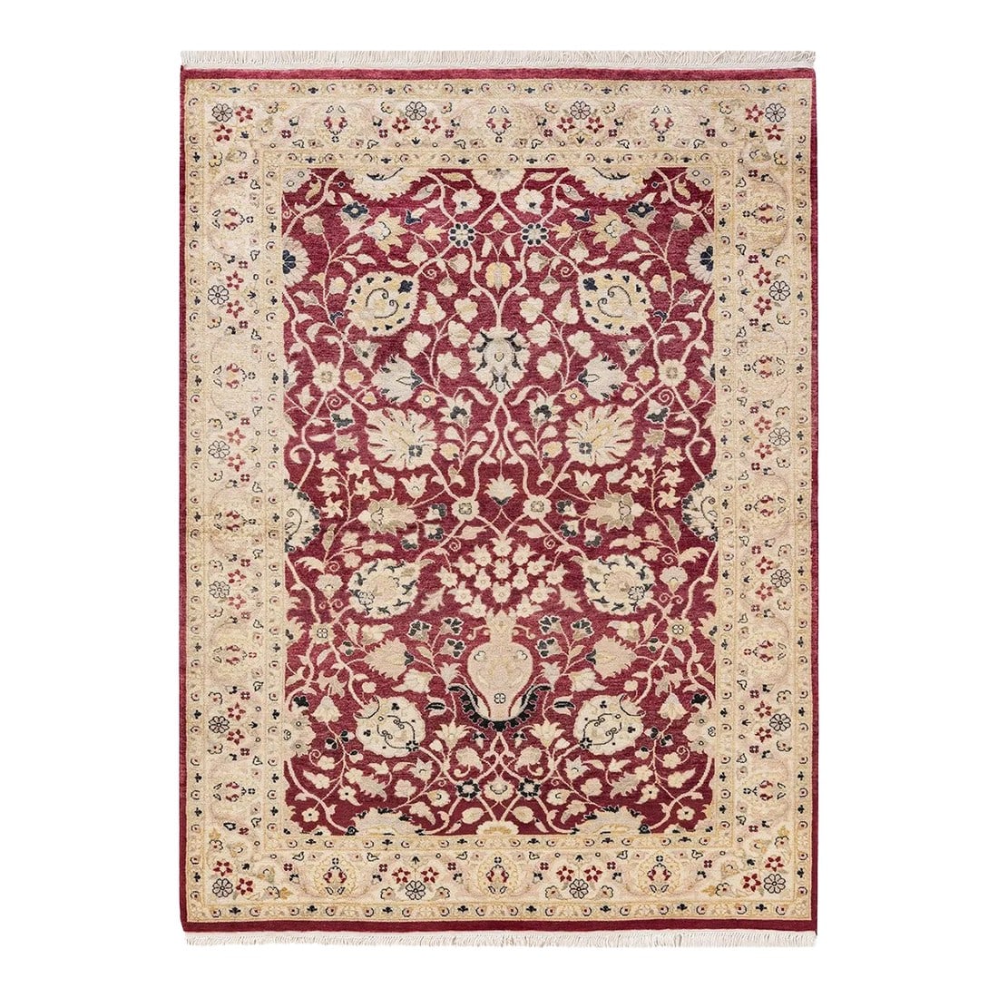 Mogul, One-of-a-Kind Hand-Knotted Area Rug in Orange, 4' 2" x 6' 1": With understated palettes and allover designs, the rugs in the Mogul Collection will bring timeless sophistication to any room. Influenced by a spectrum of Turkish, Indian, and Persian designs, the