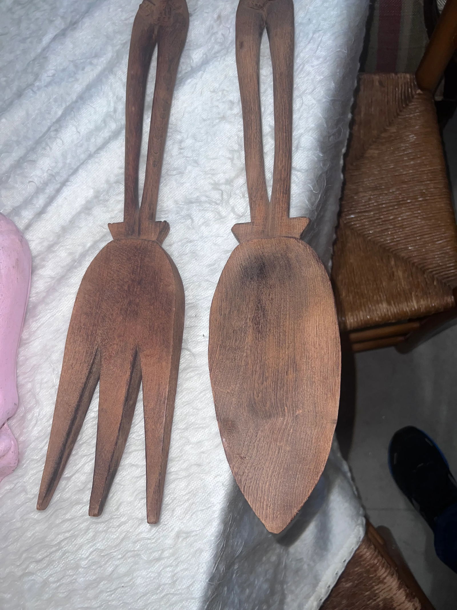 African Carved Spoon and Fork Decor - Set of 2 - 2