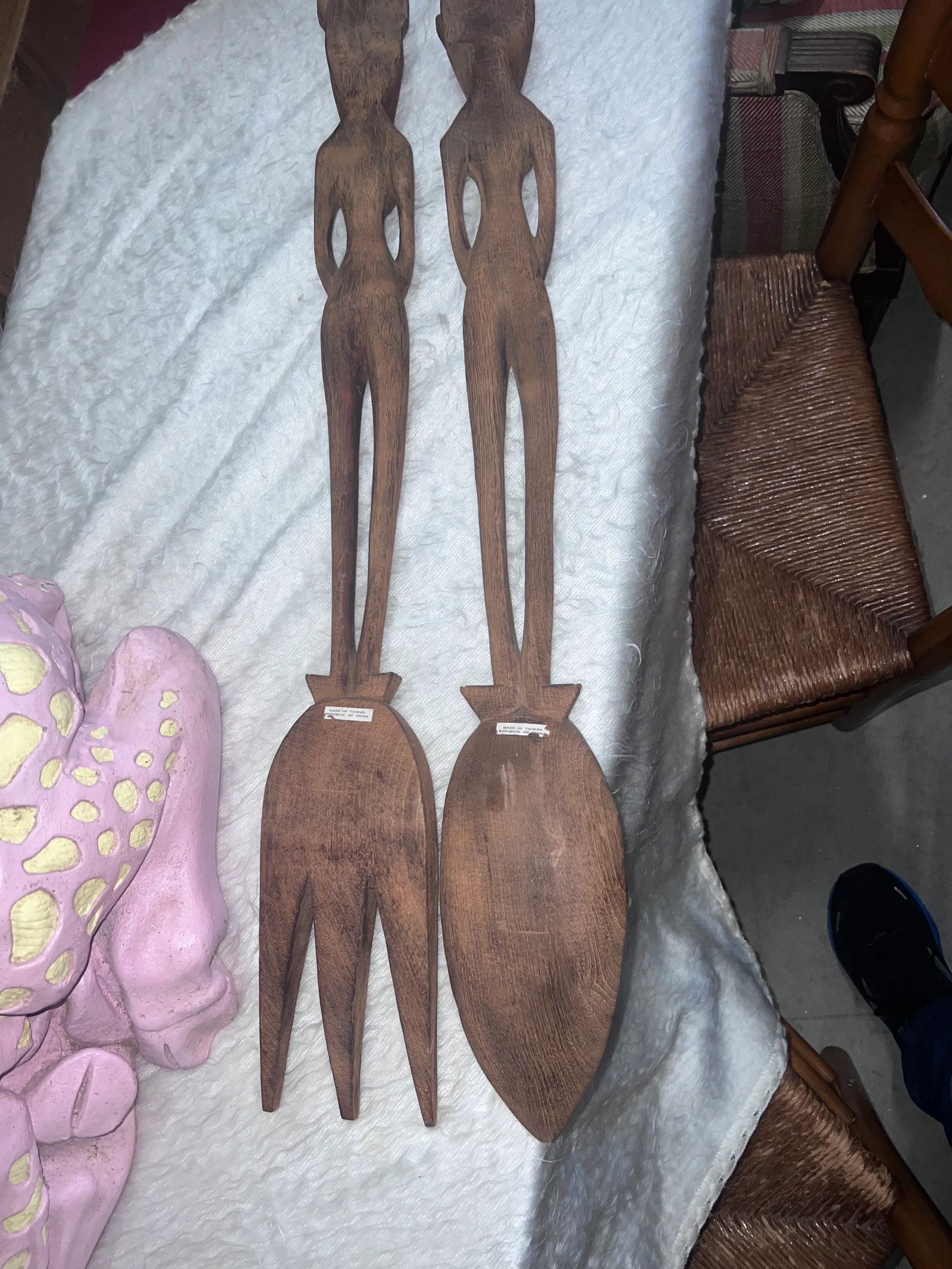 African Carved Spoon and Fork Decor - Set of 2 - 5