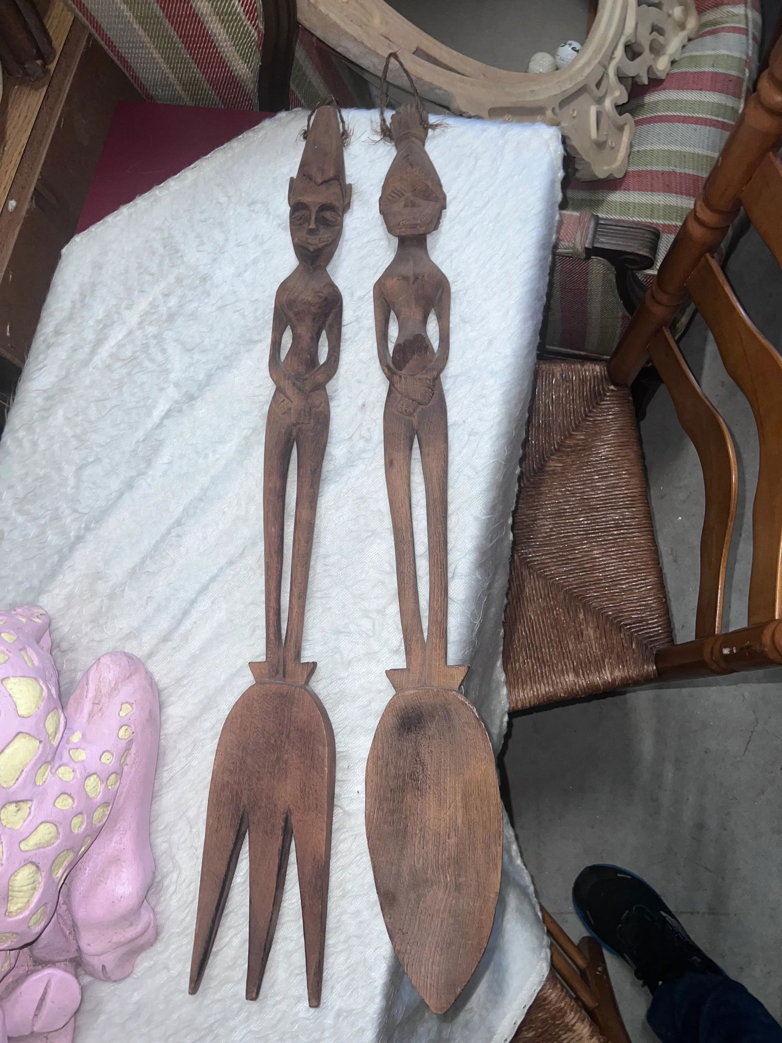 African Carved Spoon and Fork Decor - Set of 2 - 8