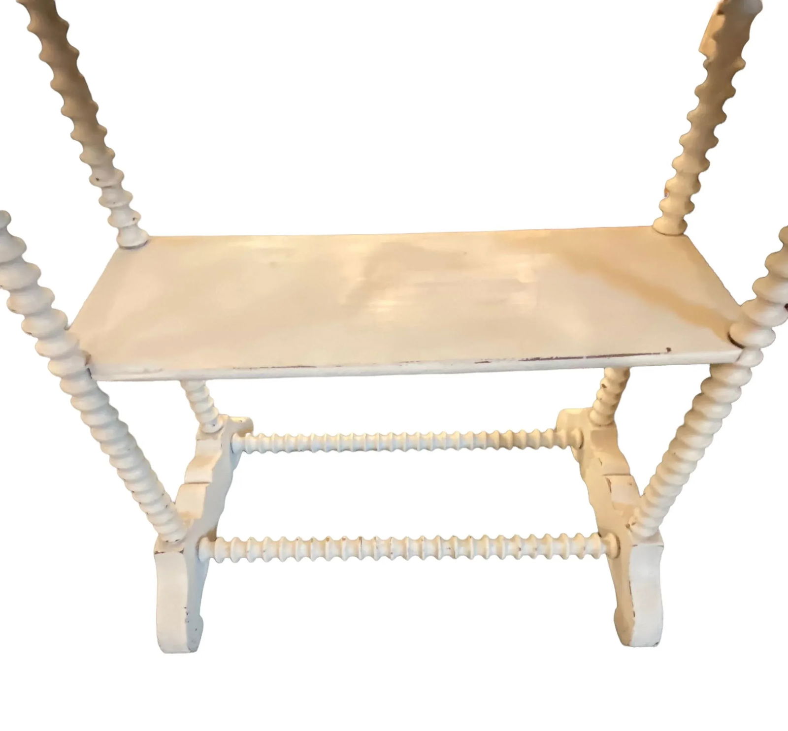 Vintage Shabby Chic White Painted Rectangle Side Table With Spindle Legs - 11