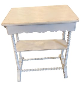 Vintage Shabby Chic White Painted Rectangle Side Table With Spindle Legs