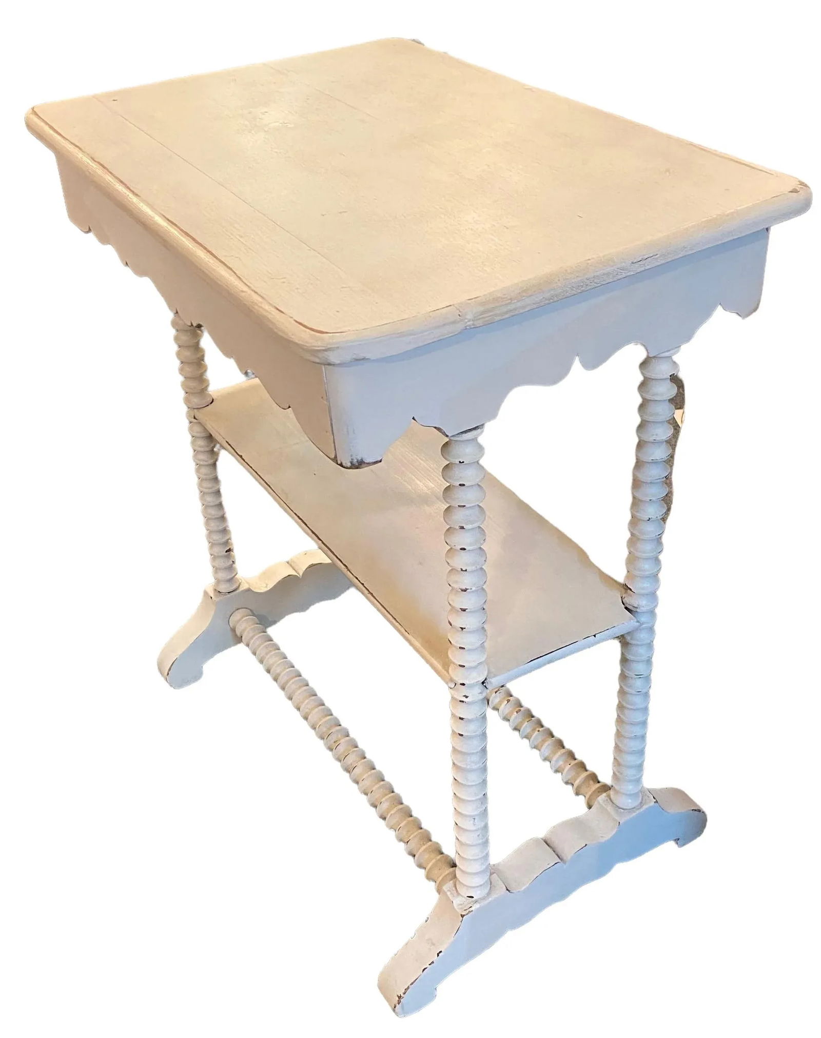 Vintage Shabby Chic White Painted Rectangle Side Table With Spindle Legs - 3