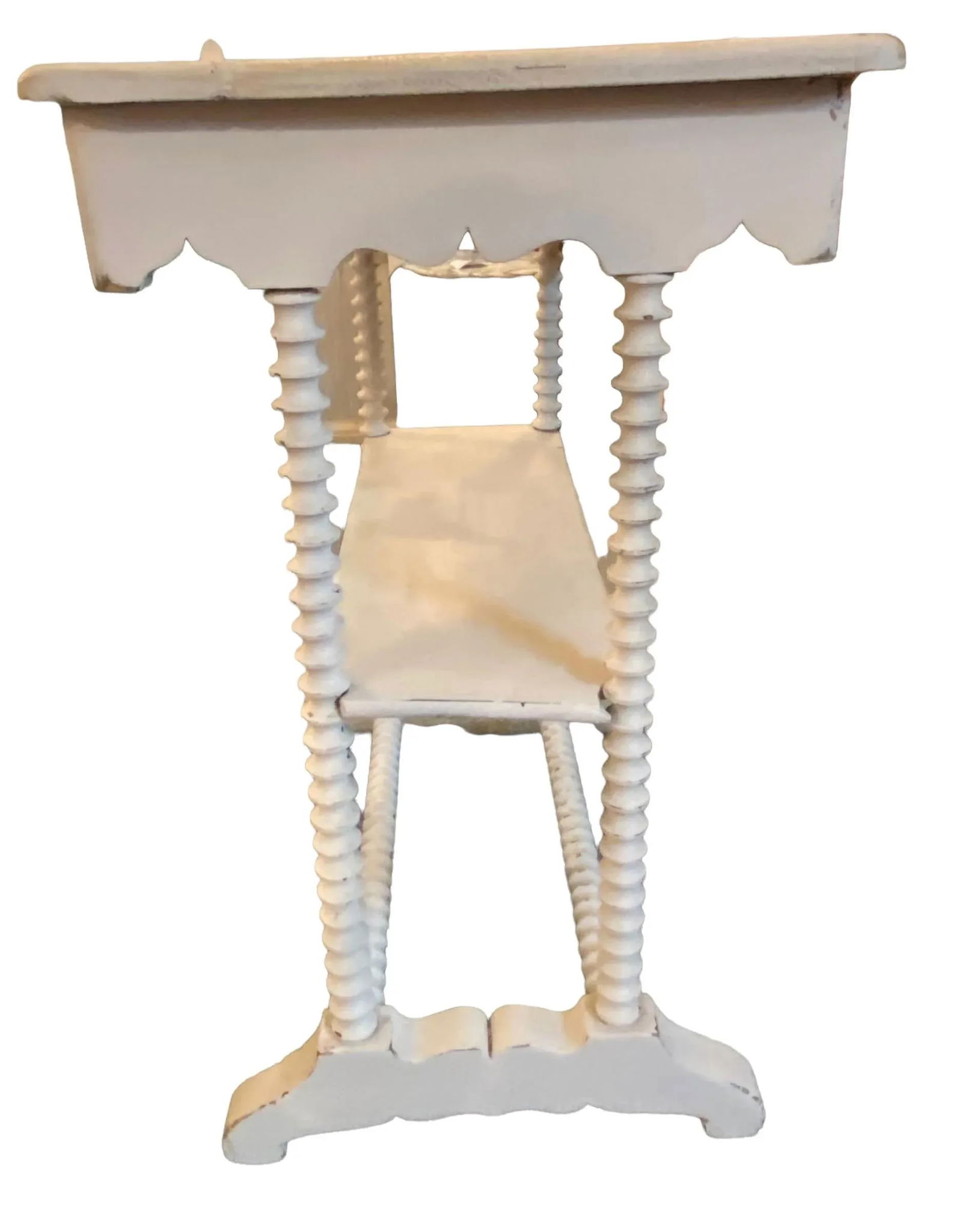 Vintage Shabby Chic White Painted Rectangle Side Table With Spindle Legs - 4