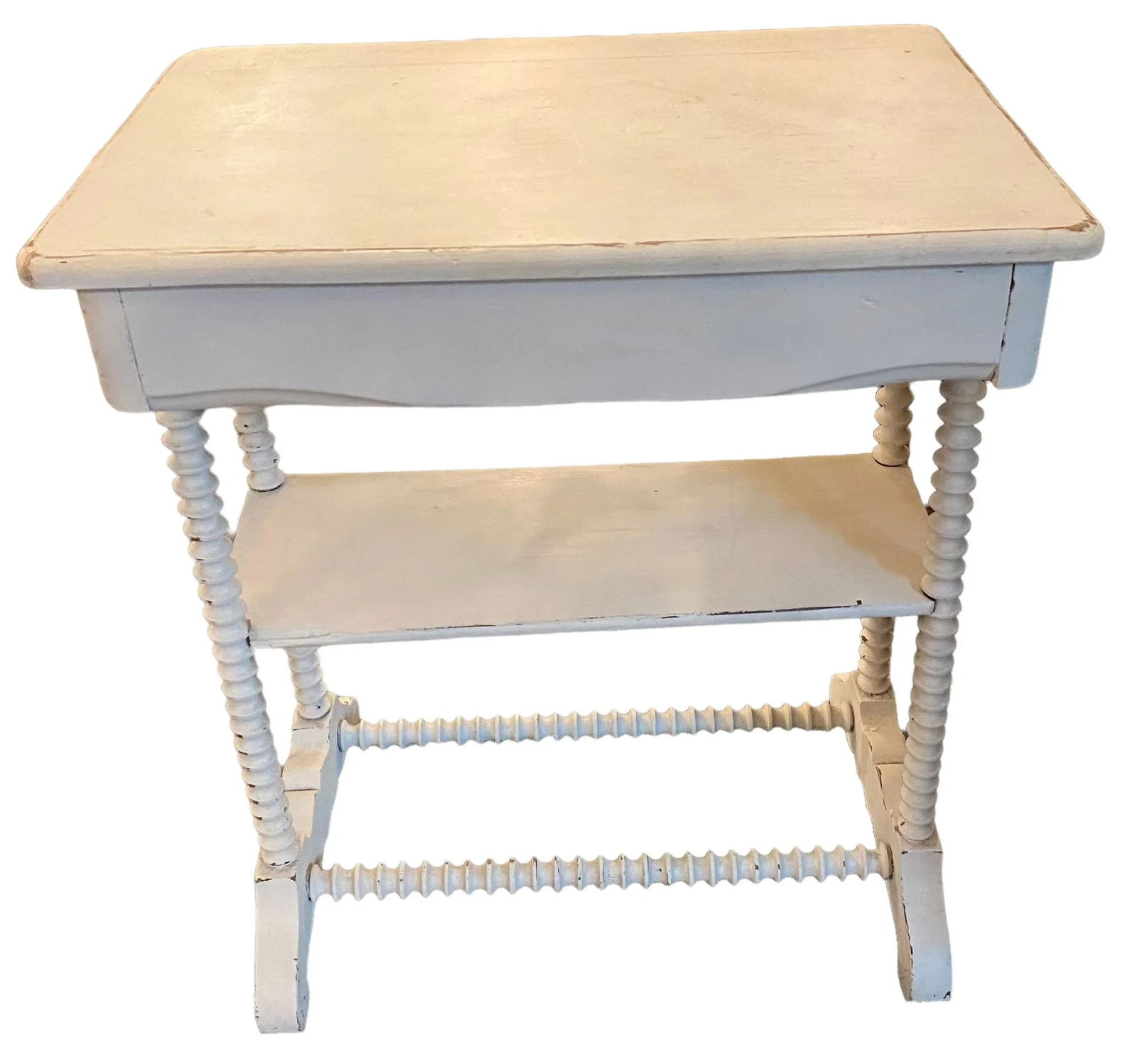 Vintage Shabby Chic White Painted Rectangle Side Table With Spindle Legs - 6