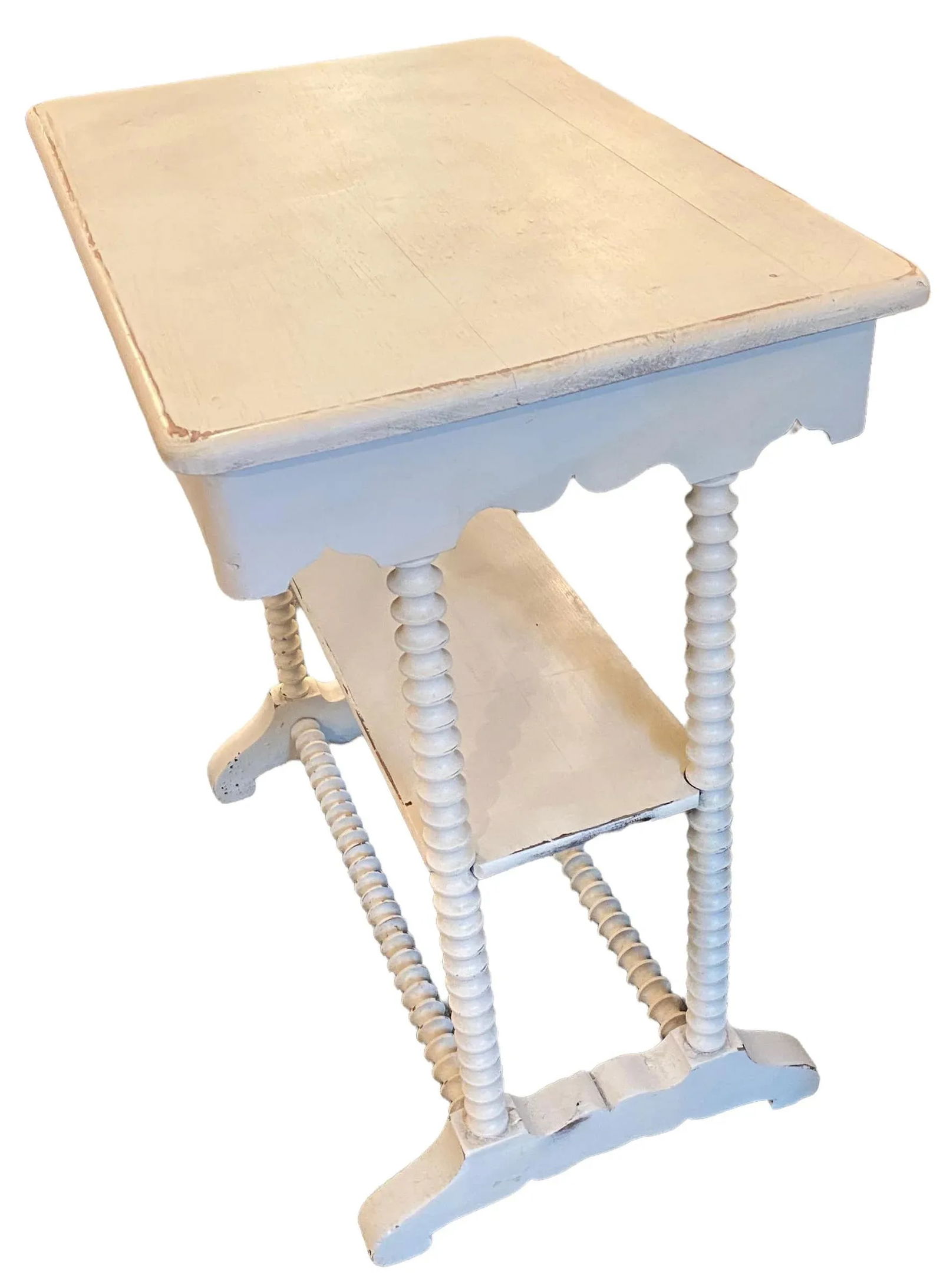 Vintage Shabby Chic White Painted Rectangle Side Table With Spindle Legs - 7