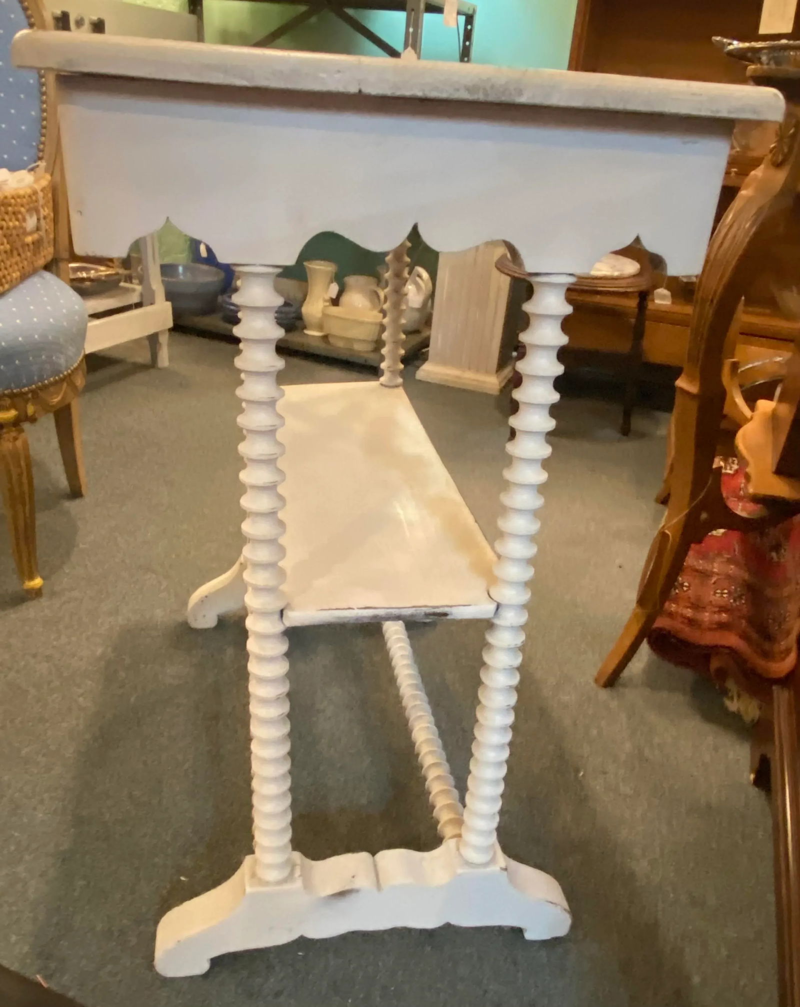 Vintage Shabby Chic White Painted Rectangle Side Table With Spindle Legs - 8