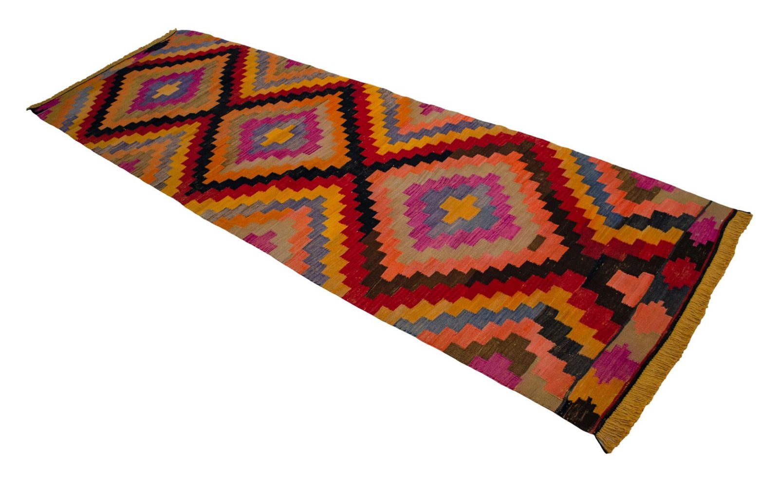 Vintage Turkish Kilim Runner Diamond Motif Handmade Runner Rug - 3"²1"³ × 9"² - 4