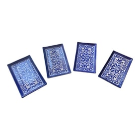 1970s Collection of Blue and White Rectangular Ceramic Dishes- Set of 4