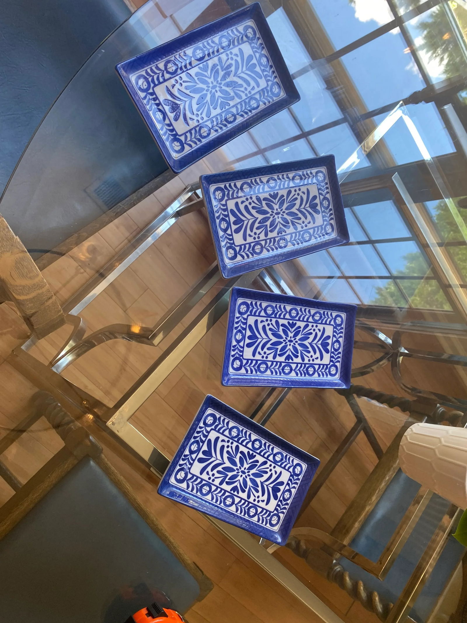 1970s Collection of Blue and White Rectangular Ceramic Dishes- Set of 4 - 2