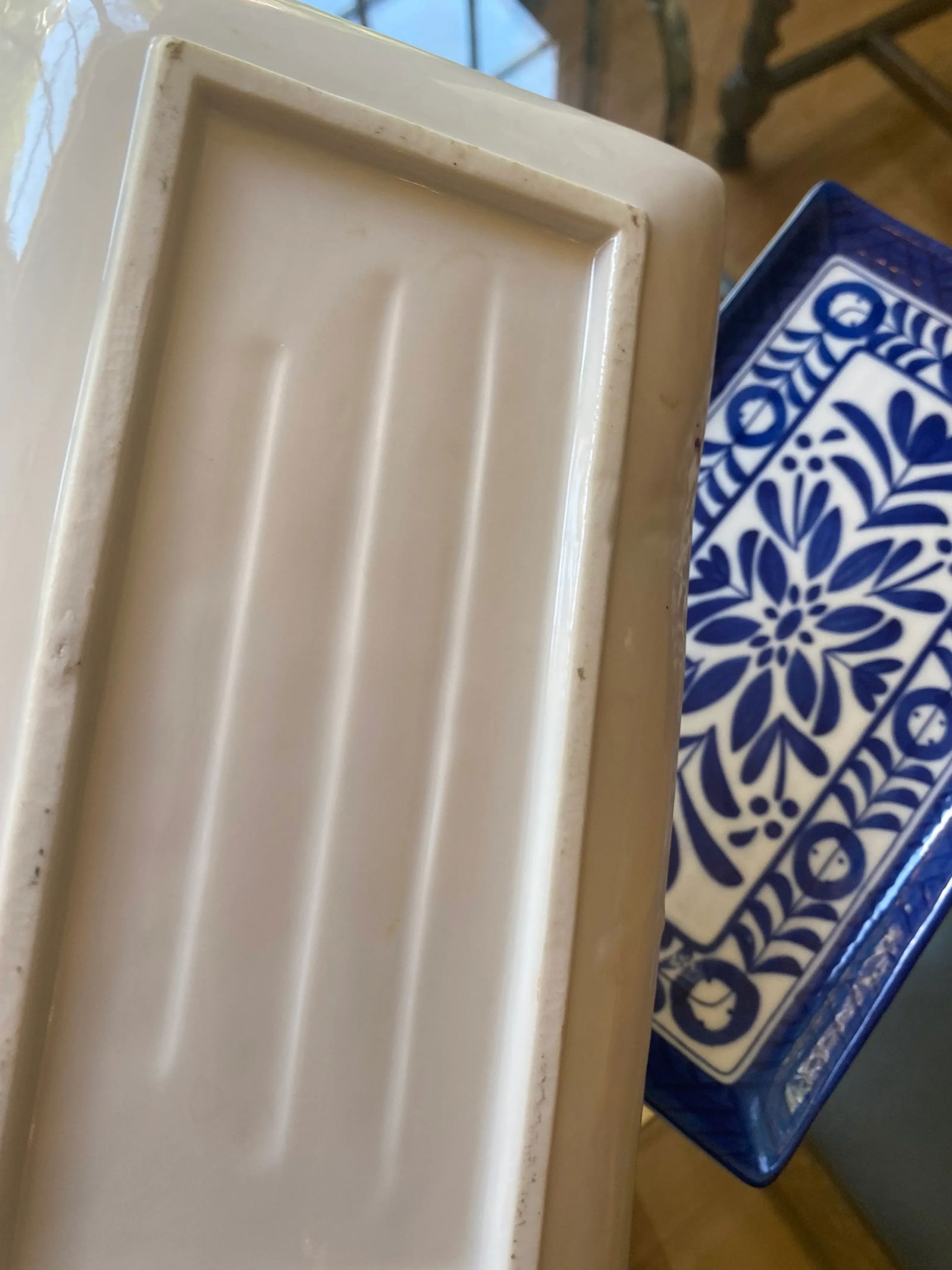 1970s Collection of Blue and White Rectangular Ceramic Dishes- Set of 4 - 3