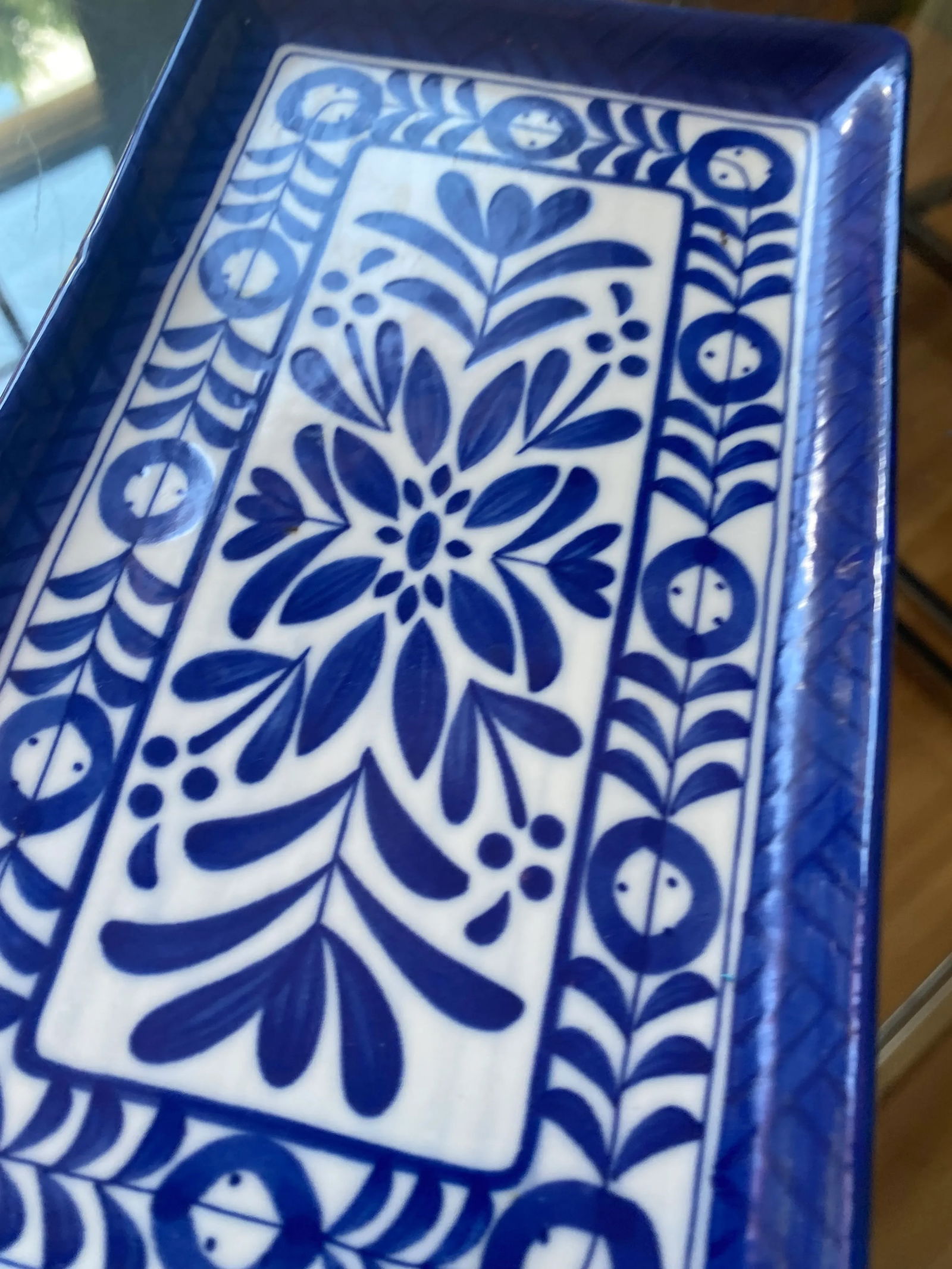 1970s Collection of Blue and White Rectangular Ceramic Dishes- Set of 4 - 5