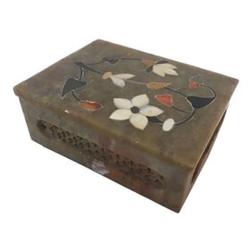 Anglo-Raj Marble Inlay Box Pietra Dura Censor