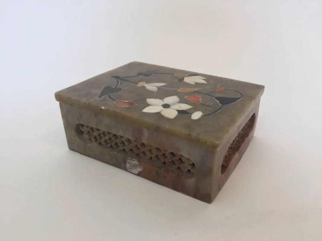 Anglo-Raj Marble Inlay Box Pietra Dura Censor - 8