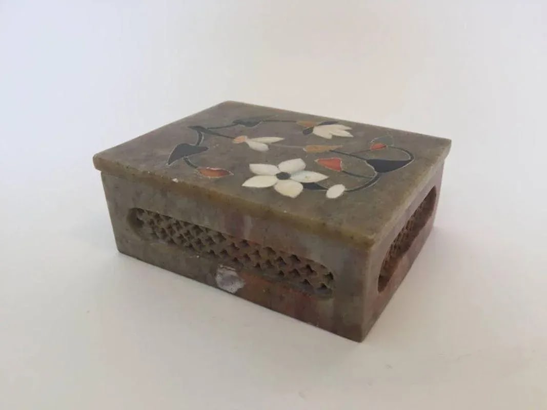 Anglo-Raj Marble Inlay Box Pietra Dura Censor - 9