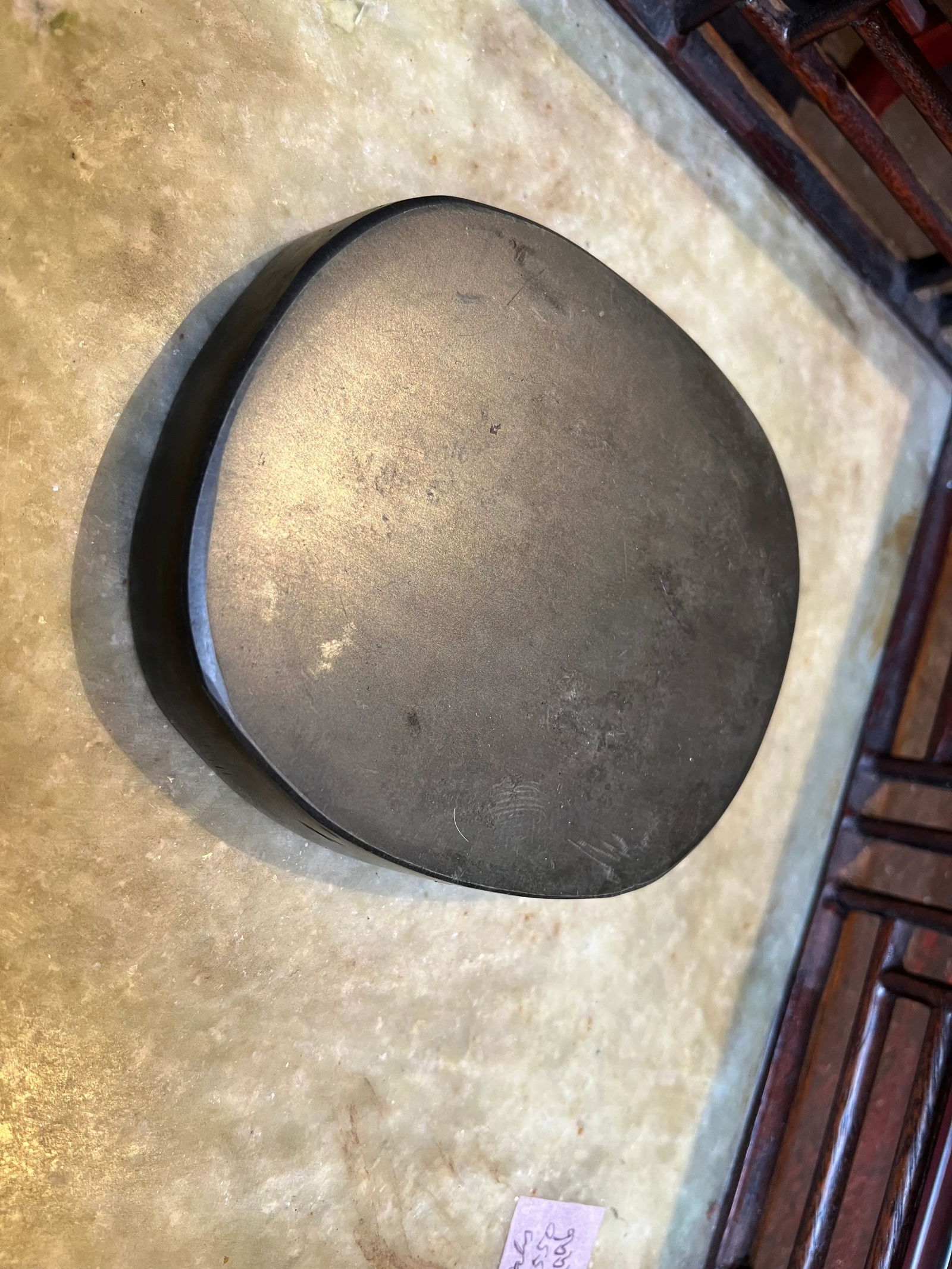 Chinese Kirin Motif Oval Shape Box With Ink Stone Inkwell Pad - 8