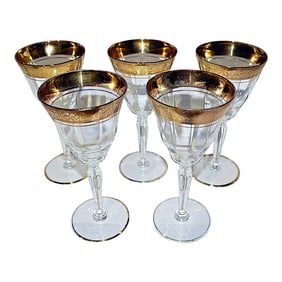 1920s Vintage Gilt Rim Sherry Wine Stems- Set of 5