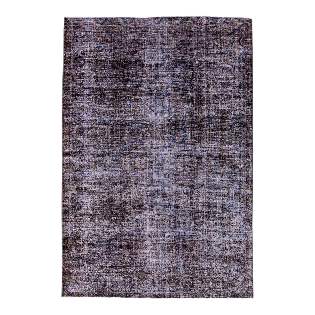 1960s Vintage Persian Distressed Handmade All-Over Brown Wool Rug: Beautiful vintage Distressed hand-knotted wool rug with a brown field. This Persian rug has gray accents in an all-over geometric design. This rug measures: 6'9 x 9'11 Condition: Alterations: