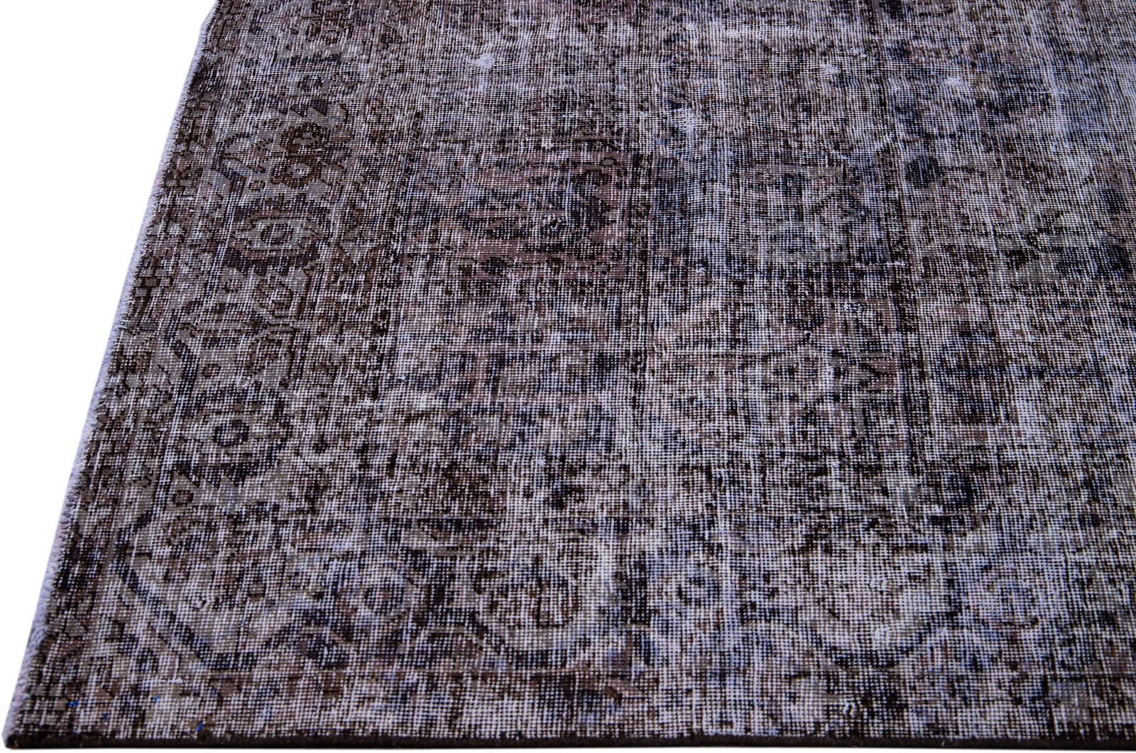 1960s Vintage Persian Distressed Handmade All-Over Brown Wool Rug - 4