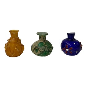 Contemporary Distressed Look Color Glass Small Bottle Vases- 3 Pieces