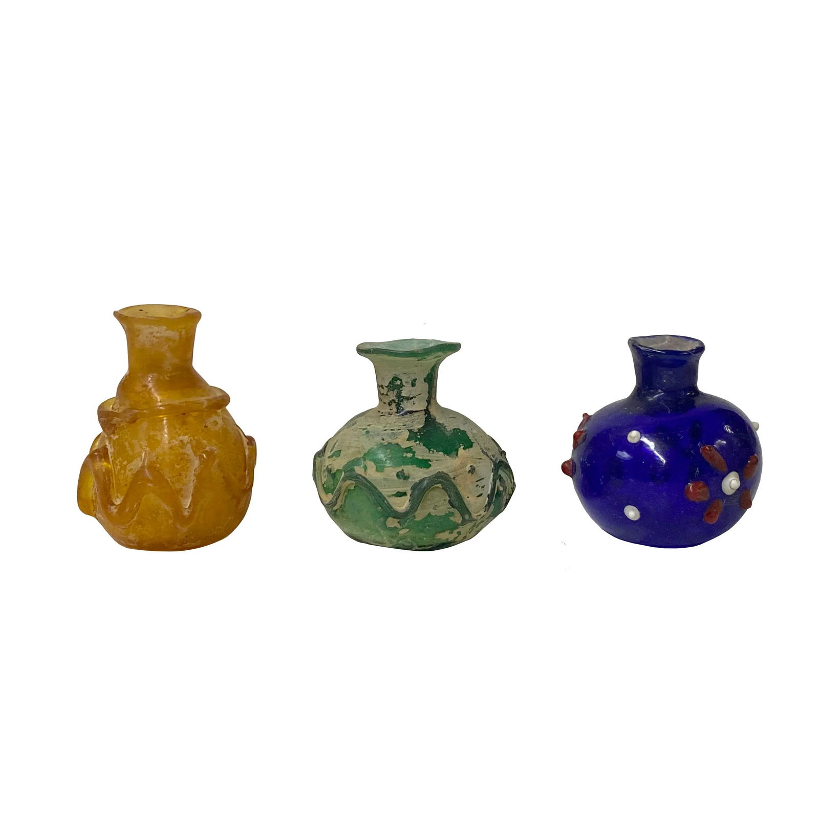 Contemporary Distressed Look Color Glass Small Bottle Vases- 3 Pieces - 2