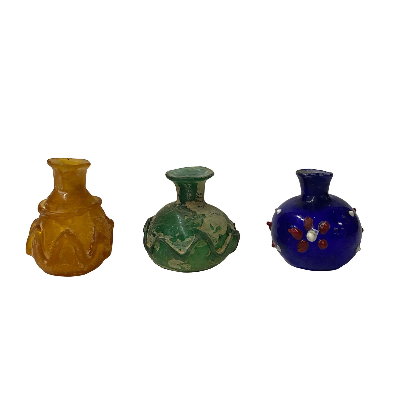 Contemporary Distressed Look Color Glass Small Bottle Vases- 3 Pieces - 3