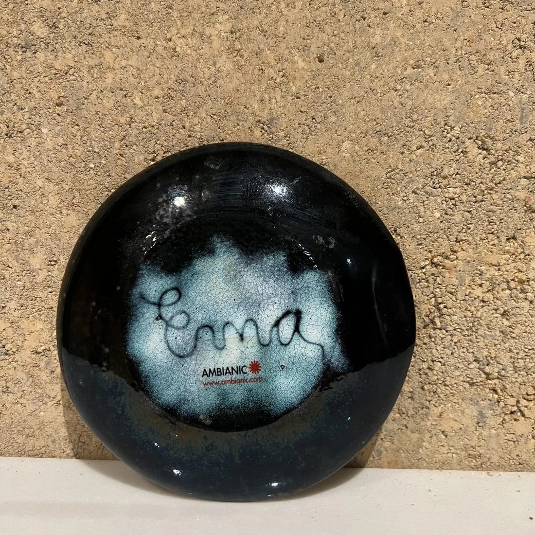 1960s Art Modernist Blue Fusion Swirl Copper Enamel Plate Signed - 12