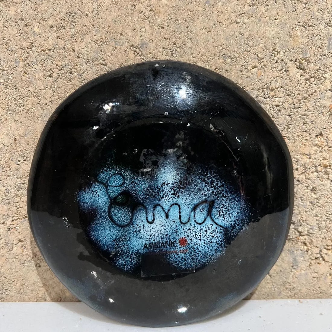 1960s Art Modernist Blue Fusion Swirl Copper Enamel Plate Signed - 6