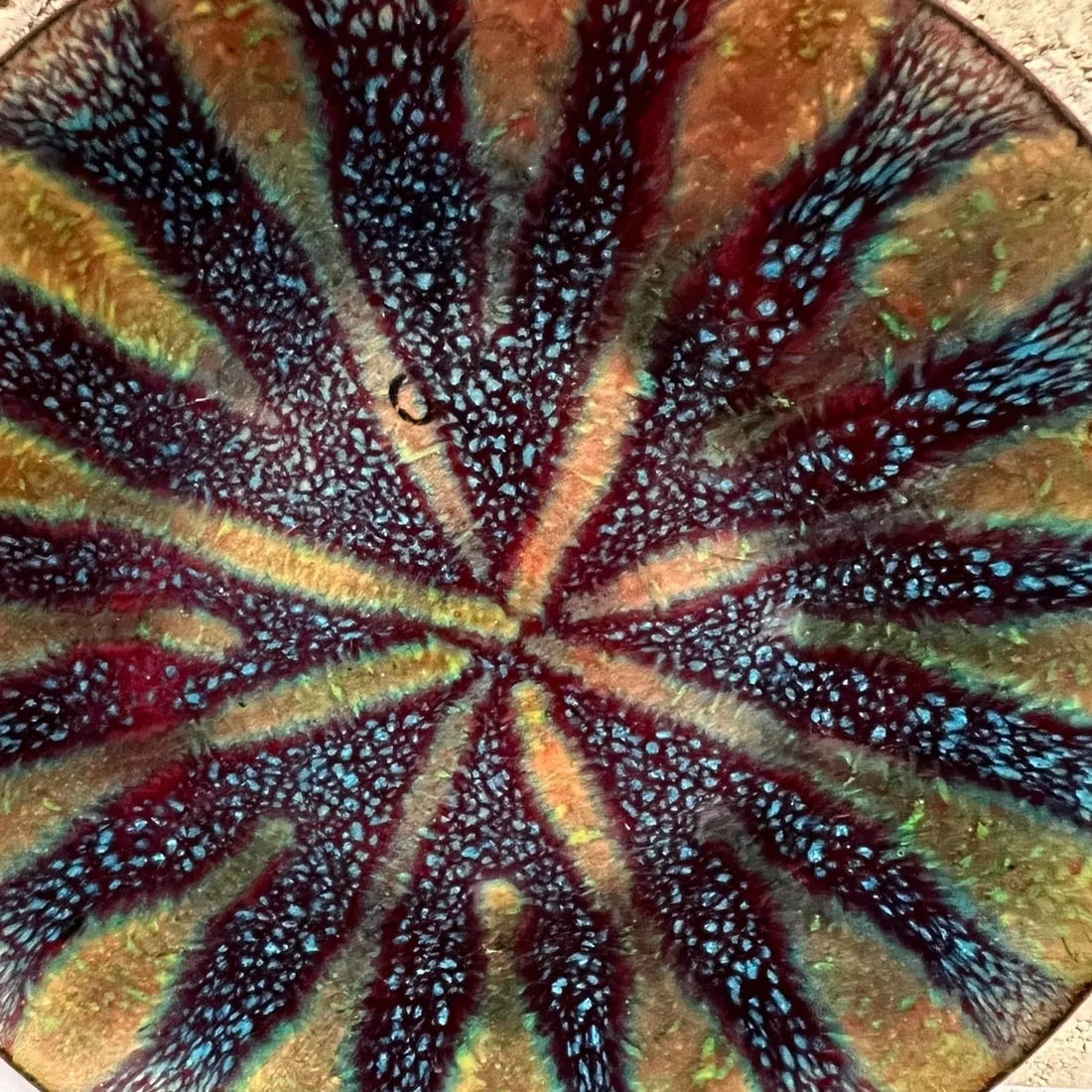 1960s Art Modernist Blue Fusion Swirl Copper Enamel Plate Signed - 9