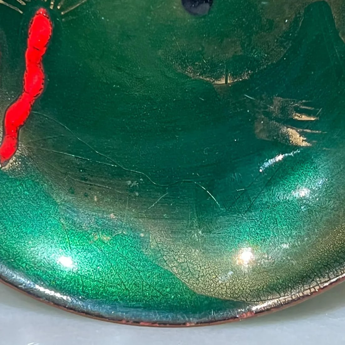 1960s Modernist Copper Enamel Art Abstract Green Fish Decorative Dish - 10