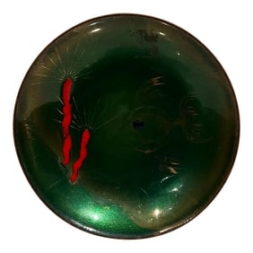 1960s Modernist Copper Enamel Art Abstract Green Fish Decorative Dish