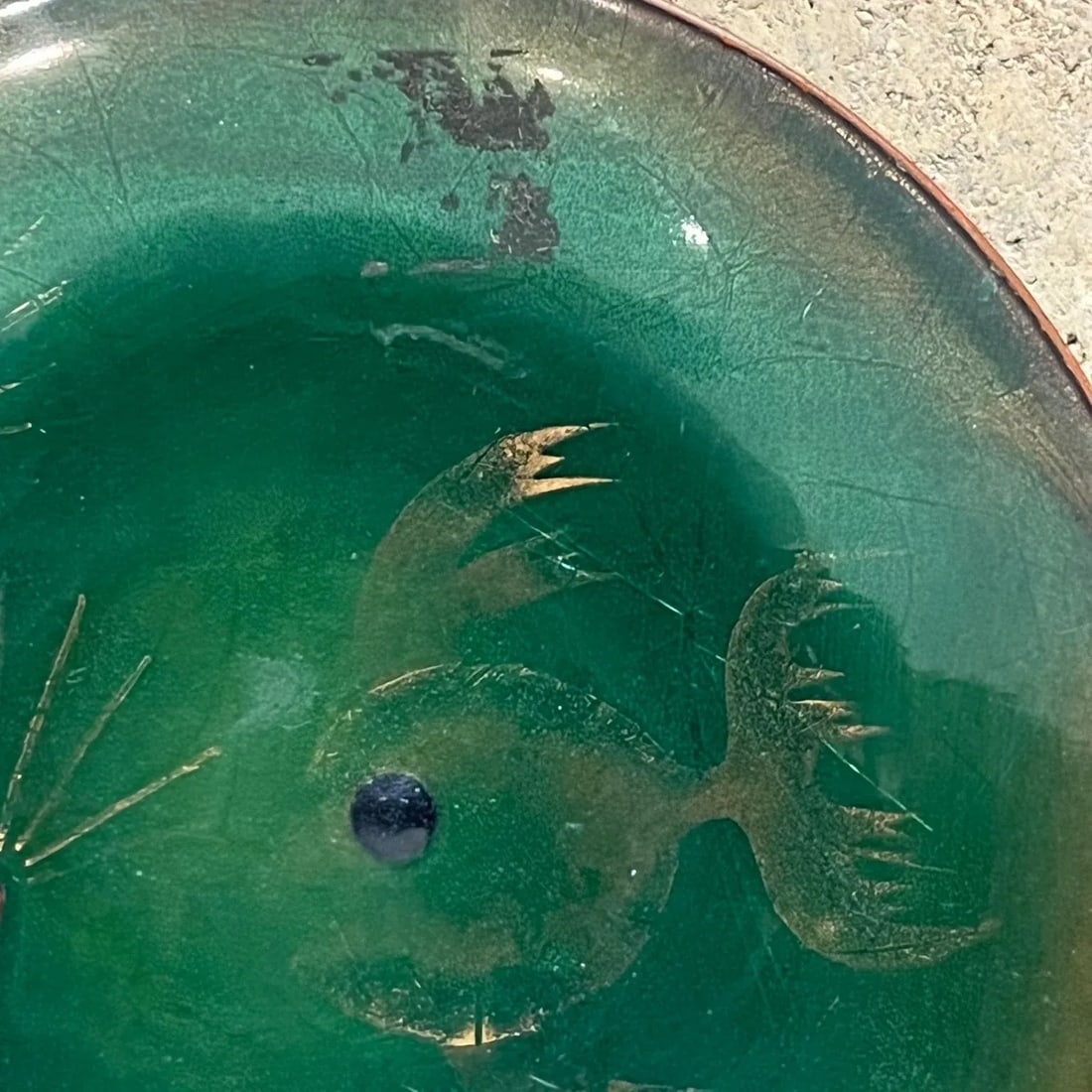1960s Modernist Copper Enamel Art Abstract Green Fish Decorative Dish - 8