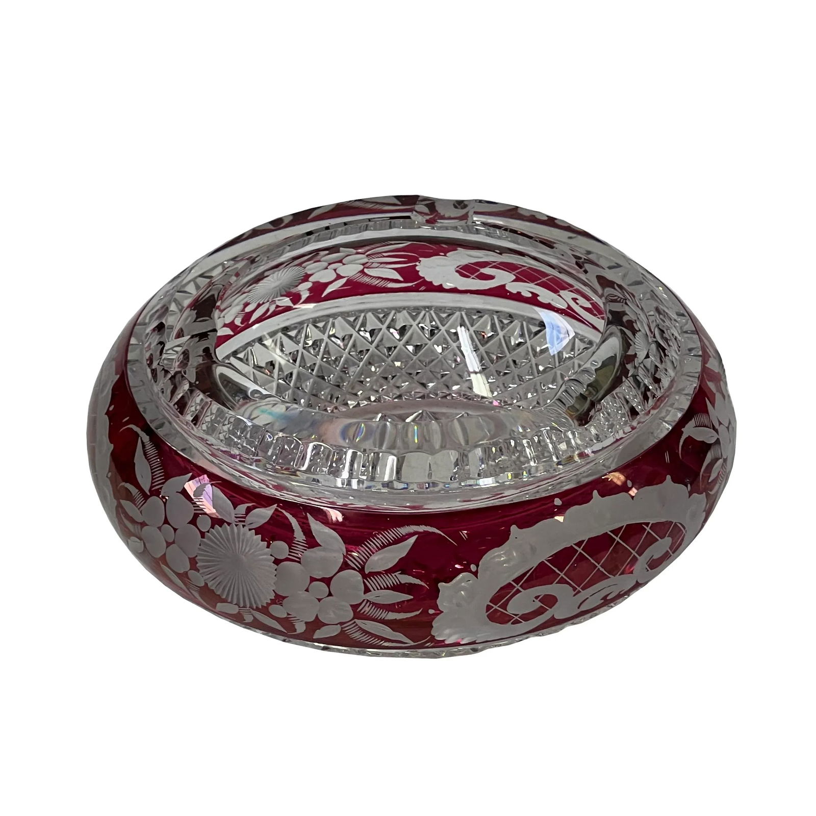 Classic Vintage Round Red Flower Motif Glass Flat Bowl Display - 5