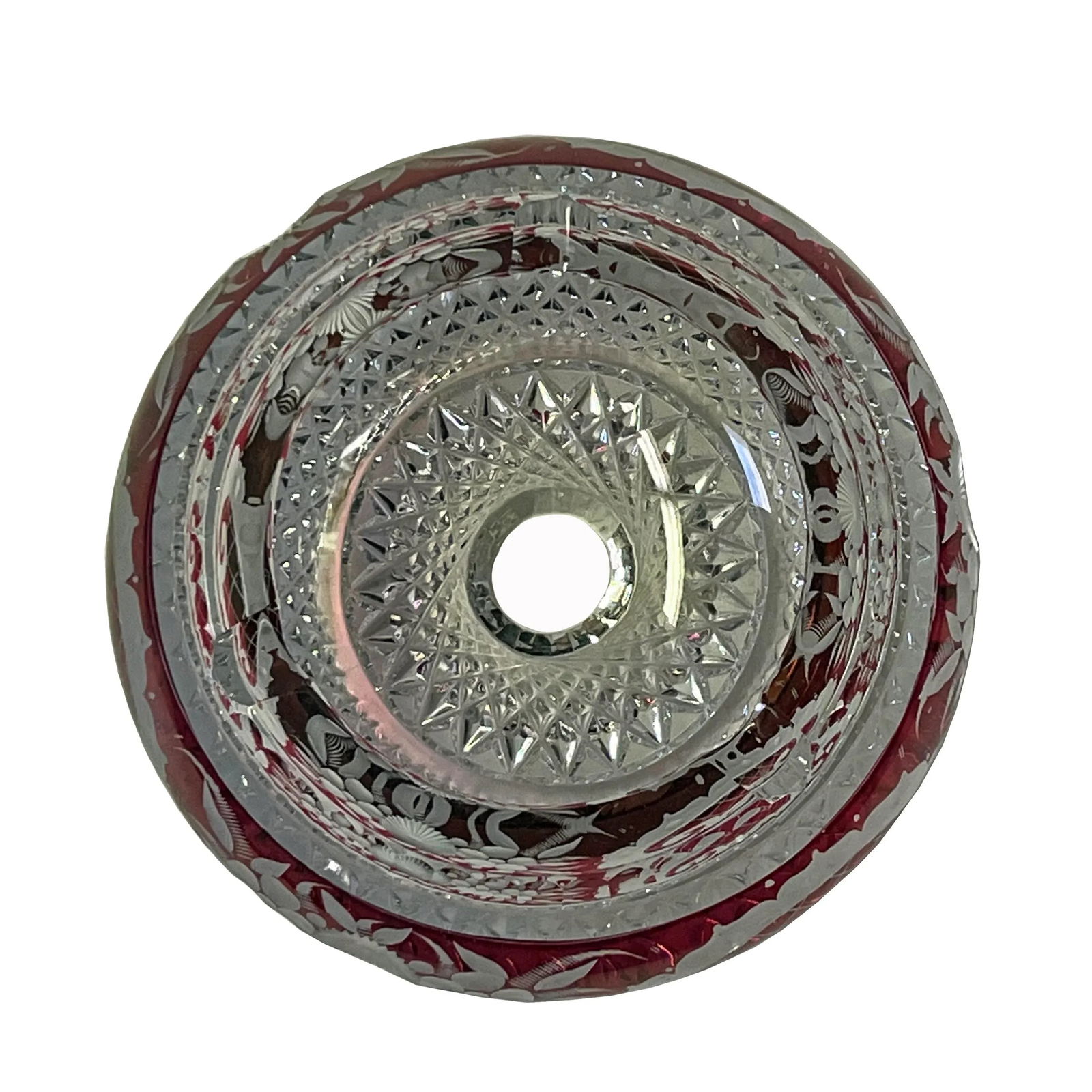 Classic Vintage Round Red Flower Motif Glass Flat Bowl Display - 6