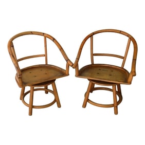 Vintage Pair of Sturdy Rattan Low Back Swivel Chairs