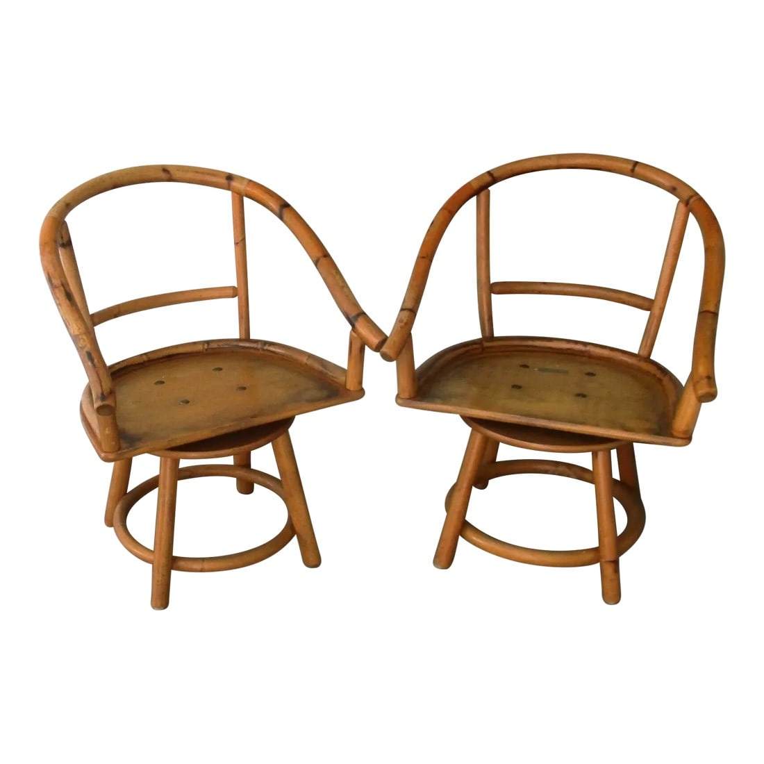 Vintage Pair of Sturdy Rattan Low Back Swivel Chairs (1 of 12)