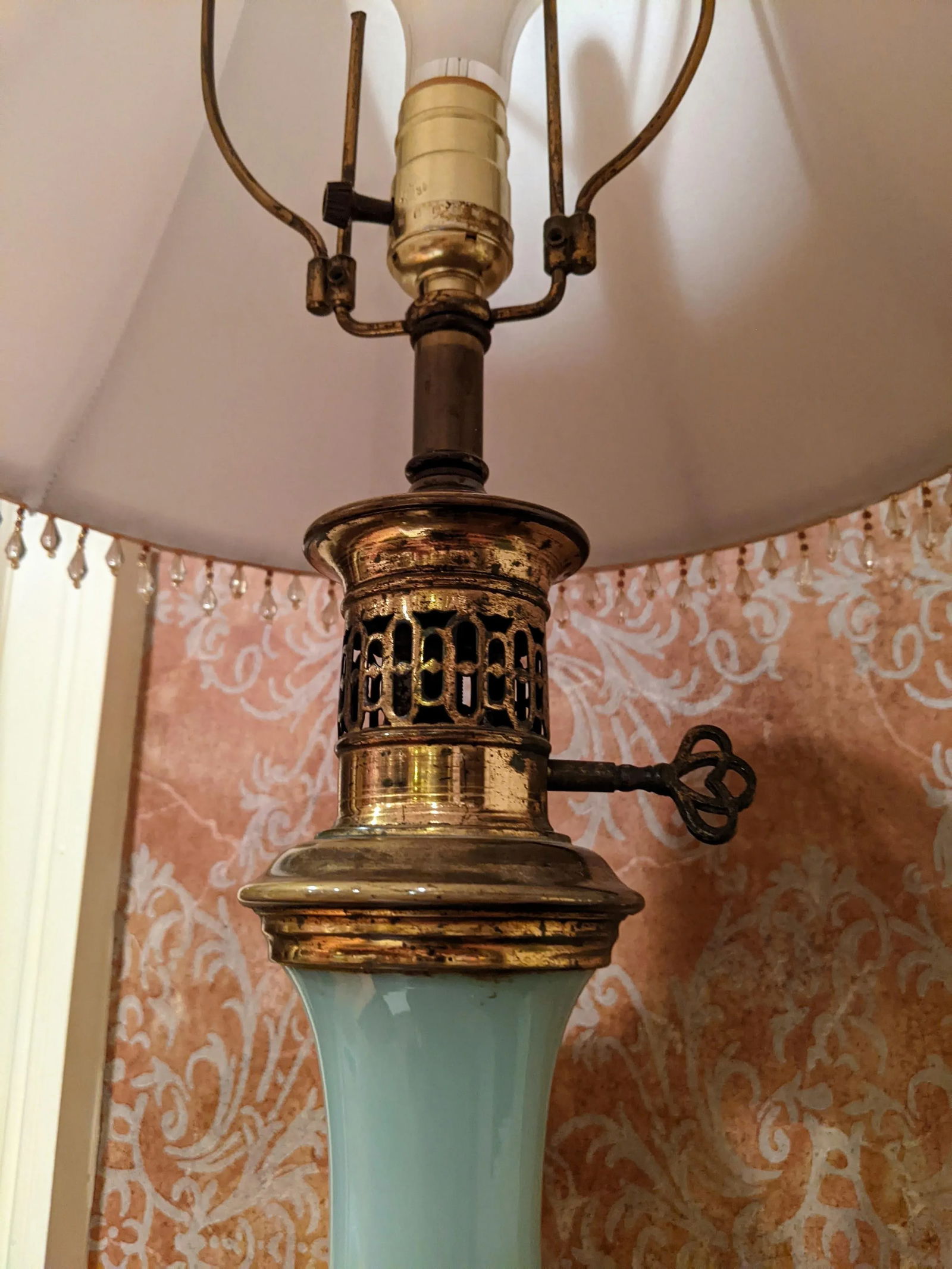 19th Century French Baby Blue Robin's Egg "Sevres" Blue Opaline Glass Table Lamp With Hand-Painted G - 11