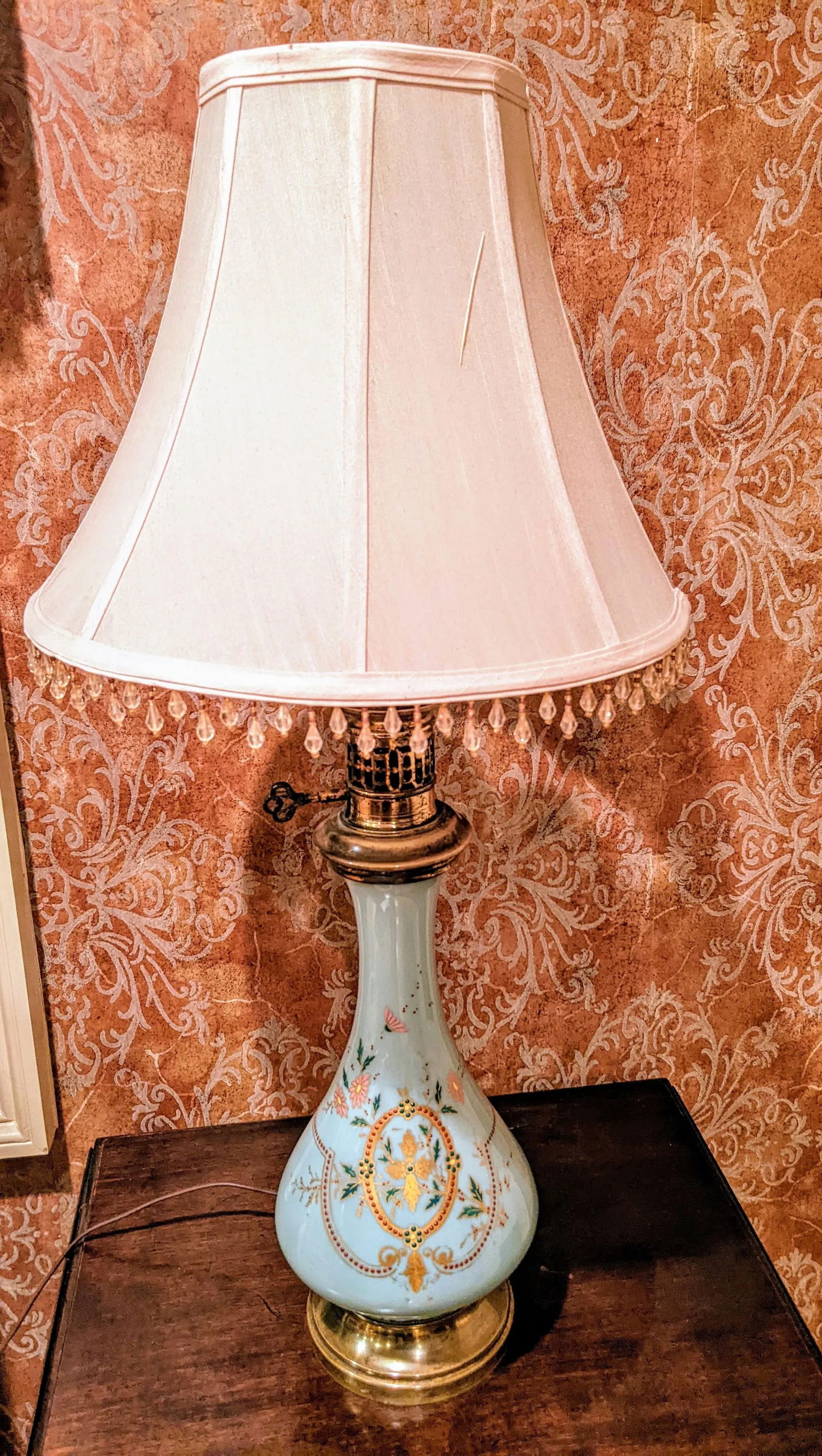 19th Century French Baby Blue Robin's Egg "Sevres" Blue Opaline Glass Table Lamp With Hand-Painted G - 12