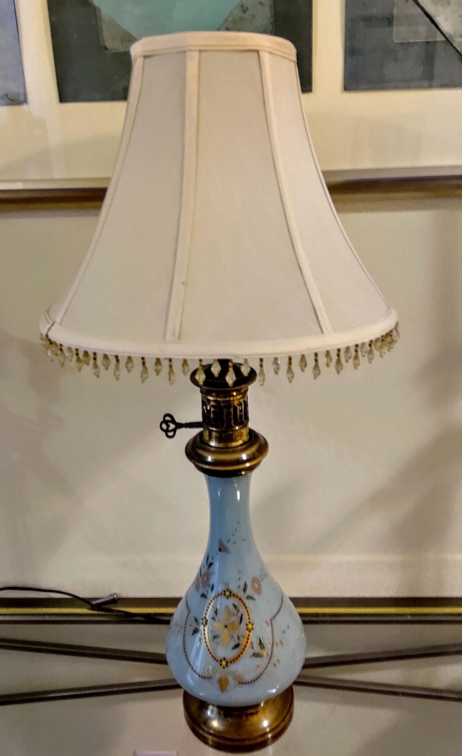 19th Century French Baby Blue Robin's Egg "Sevres" Blue Opaline Glass Table Lamp With Hand-Painted G - 6
