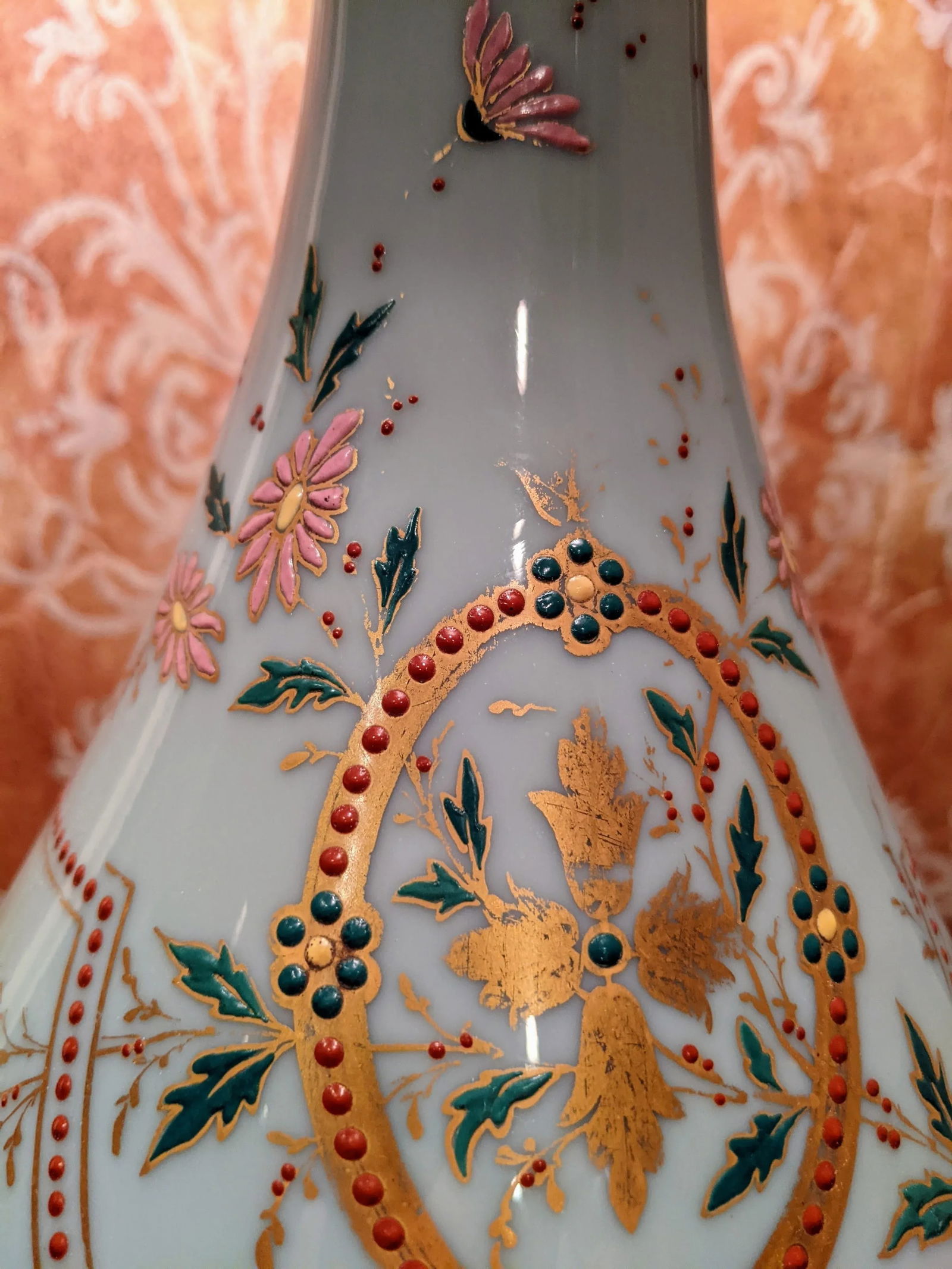 19th Century French Baby Blue Robin's Egg "Sevres" Blue Opaline Glass Table Lamp With Hand-Painted G - 9