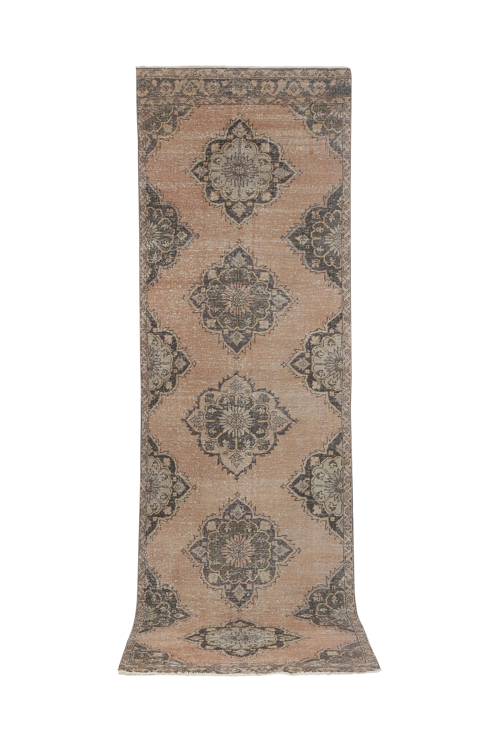 1960s Distressed Faded Low Pile Oushak Runner 3'10'' X 12'9'' - 10