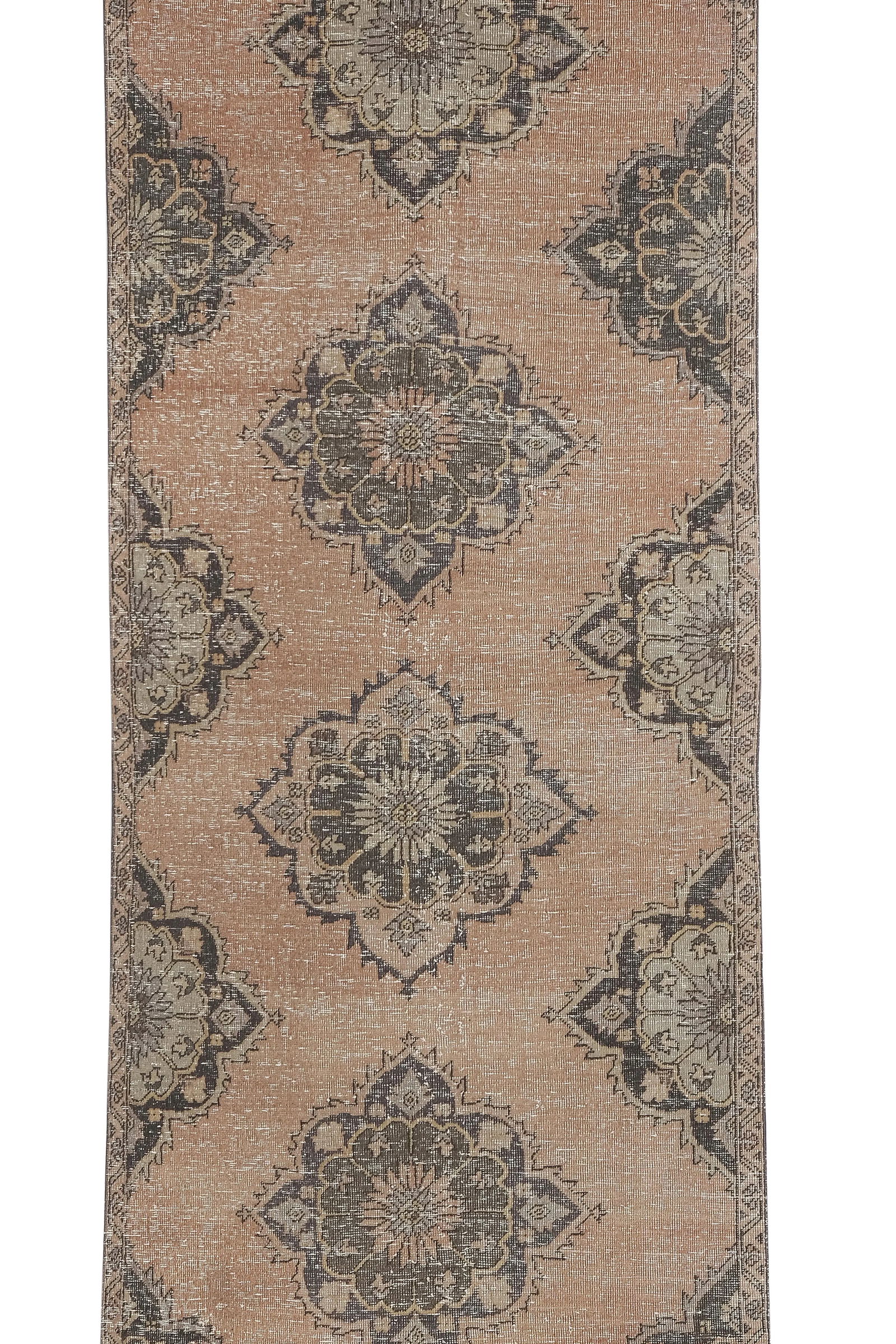 1960s Distressed Faded Low Pile Oushak Runner 3'10'' X 12'9'' - 2