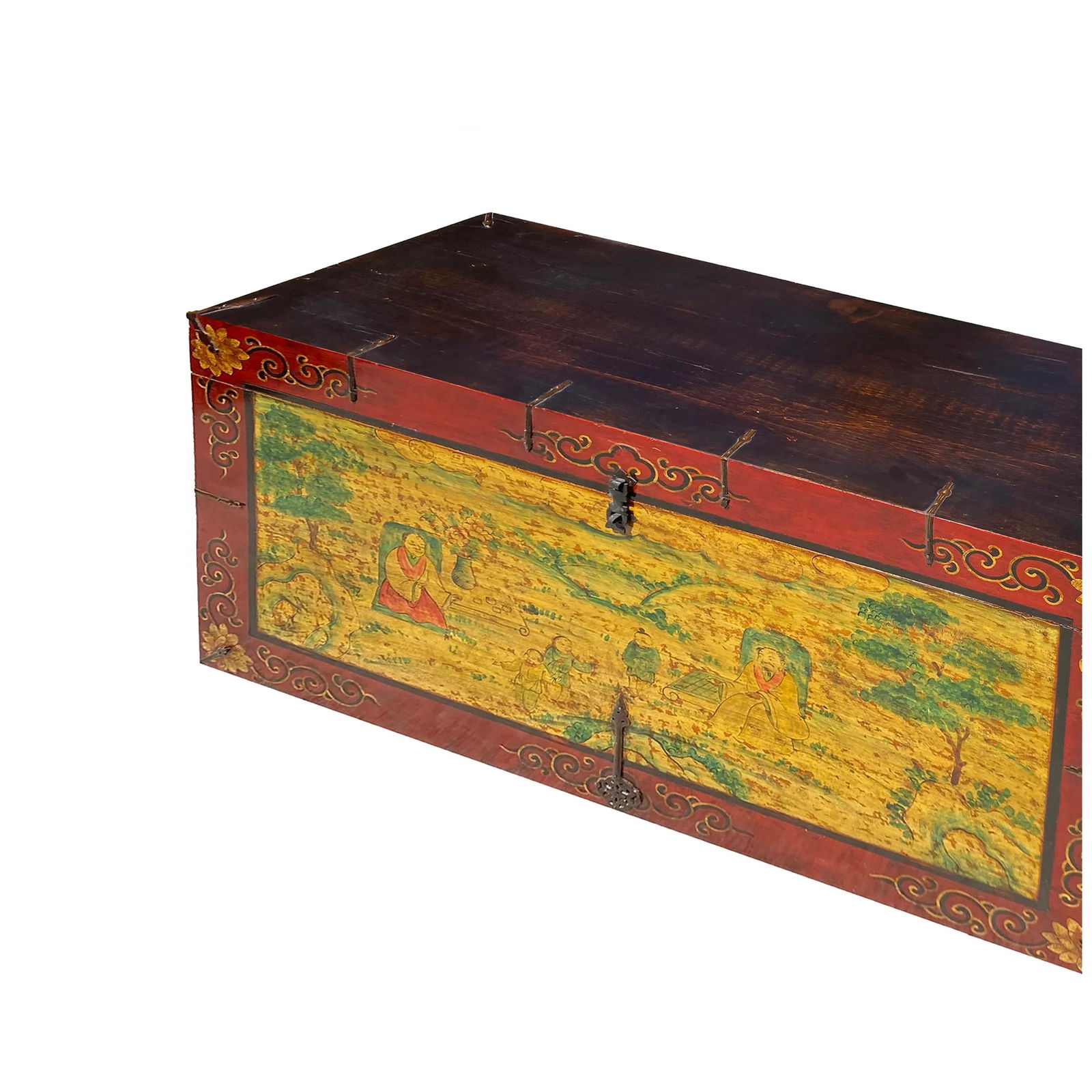 Chinese Tibetan Yellow Buddhism Meditation Graphic Wood Trunk Table - 6