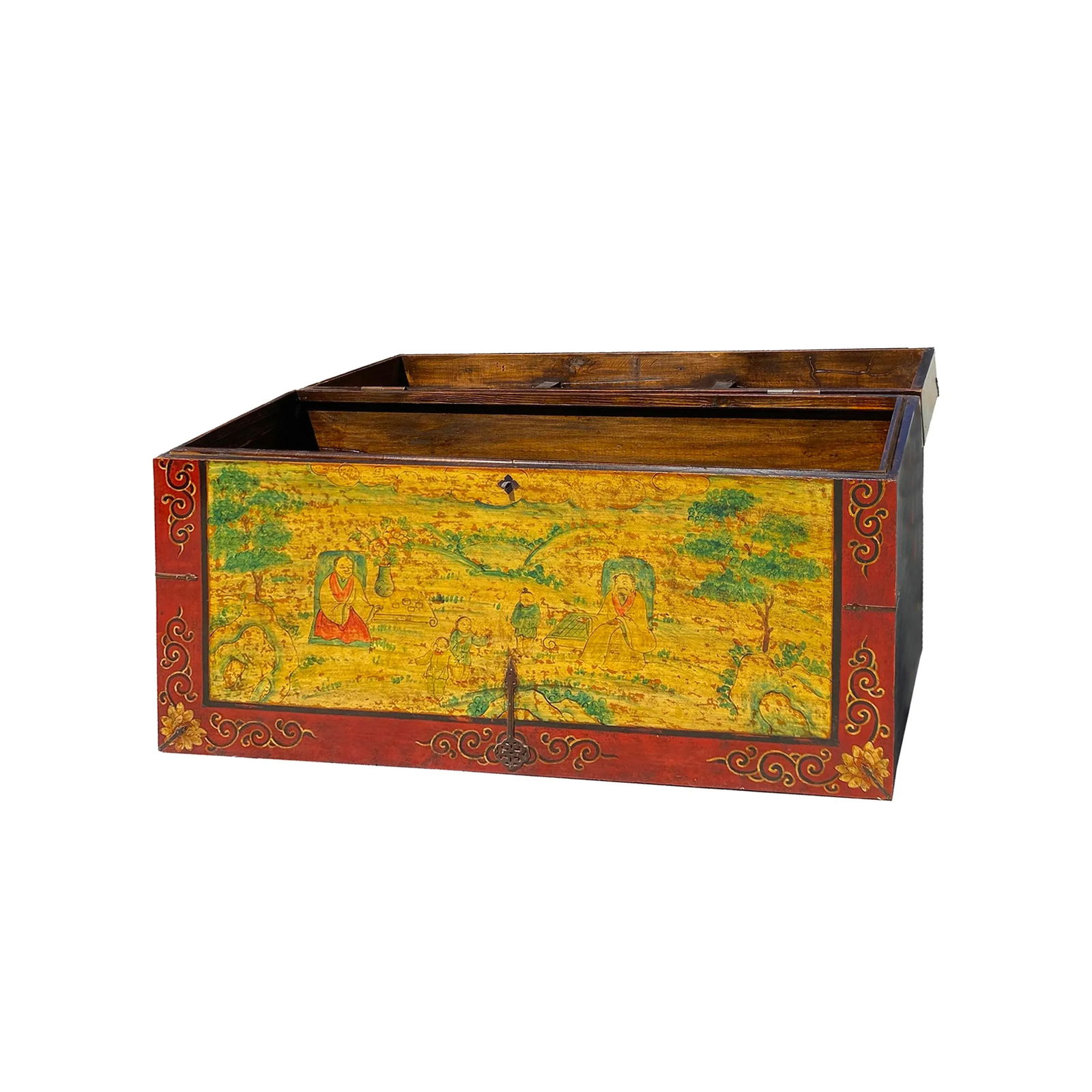 Chinese Tibetan Yellow Buddhism Meditation Graphic Wood Trunk Table - 7