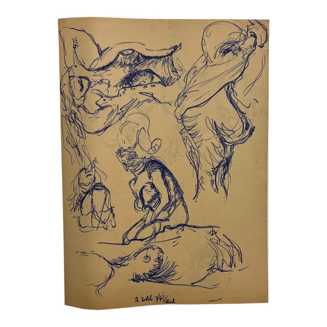 1960s Myrna Nobile Nude Art Drawing #2 on Paper 3/5/65 Signed: AMBIANIC presents By artist Myrna Nobile San Diego CA Nude art drawing on paper dated 3/5/65 and signed 17.5 x 24 Preowned unrestored vintage condition Refer to images provided Condition: