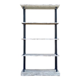 Iron Bars Wash White Wood Shelves Industrial Bookcase Display Cabinet