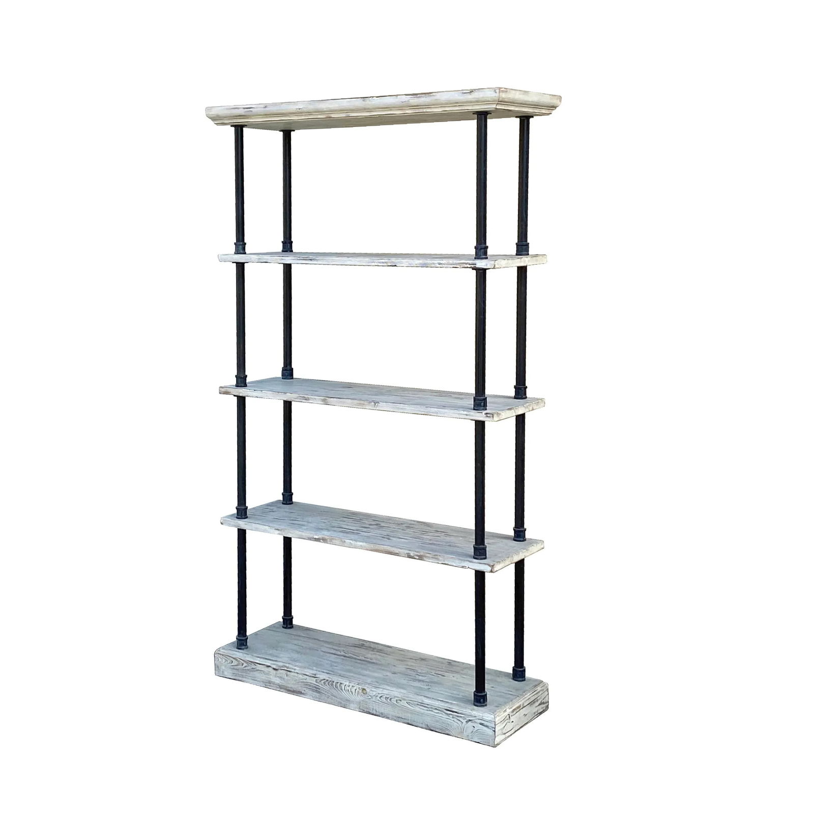 Iron Bars Wash White Wood Shelves Industrial Bookcase Display Cabinet - 2