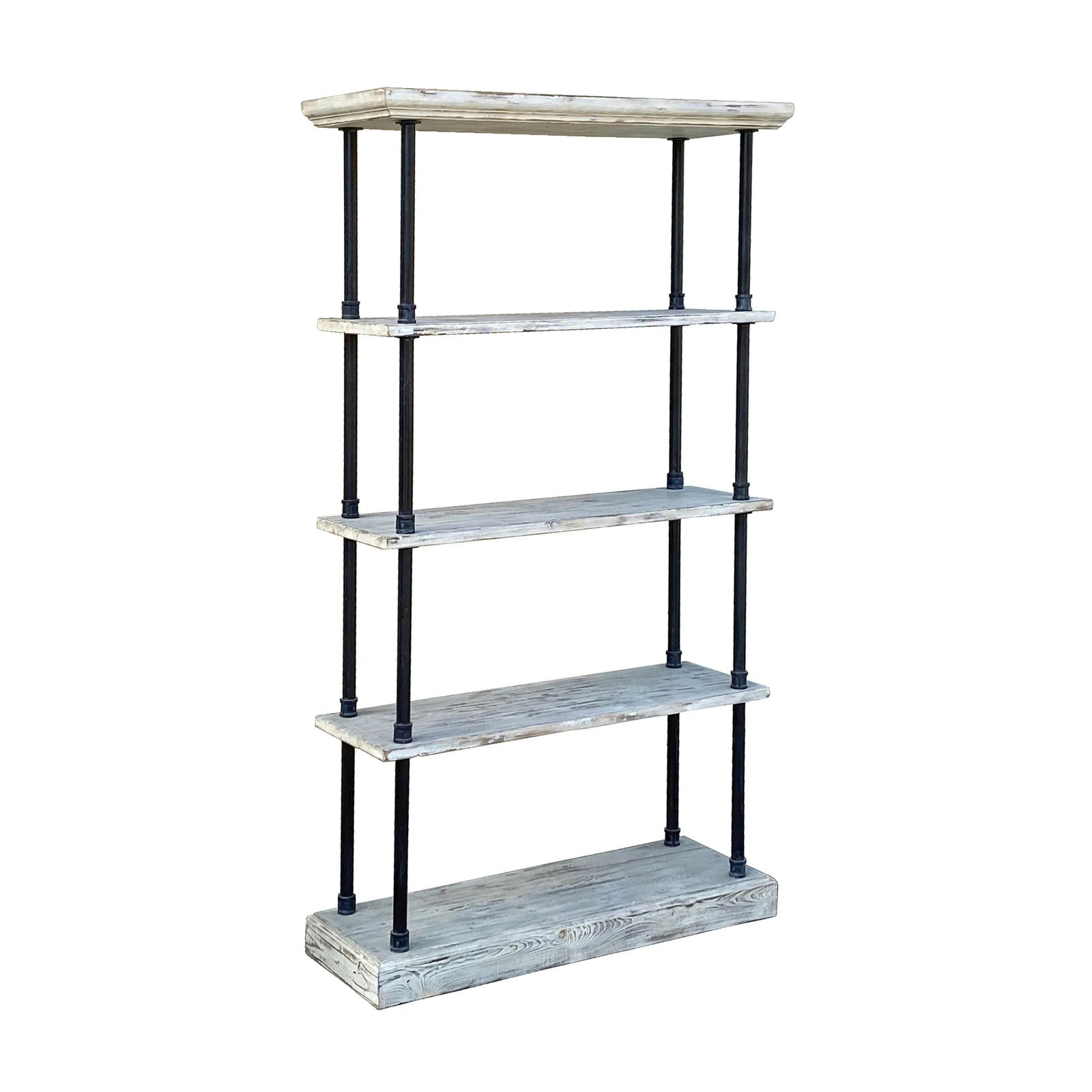 Iron Bars Wash White Wood Shelves Industrial Bookcase Display Cabinet - 3